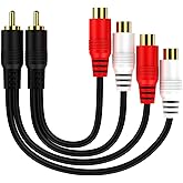 RCA 1 Male to 2 Female Audio Speaker Y Adapter Splitter Cable with OFC Conductor Dual Shielding Gold Plated Metal Shell Flexi