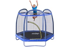 Clevr 7ft Kids Trampoline with Safety Enclosure Net & Spring Pad, Mini Indoor/Outdoor Round Bounce Jumper 84", Built-in Zipper Heavy Duty Steel Frame, Great Gift for Kids