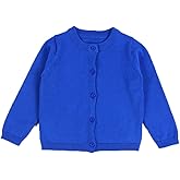 JELEUON Little Girls Cute Crew Neck Long Sleeve Button-Down Solid Cotton Fine Knit Cardigan Sweaters