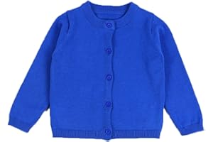 JELEUON Little Girls Cute Crew Neck Long Sleeve Button-Down Solid Cotton Fine Knit Cardigan Sweaters