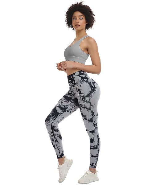 CHRLEISURE WORKOUT LEGGINGS SETS FOR WOMEN, GYM SCRUNCH BUTT BUTT LIFTING SEAMLESS LEGGINGS 3 PIECE (BLACK, BLACK, TIE DYE BLACK, 2XL)