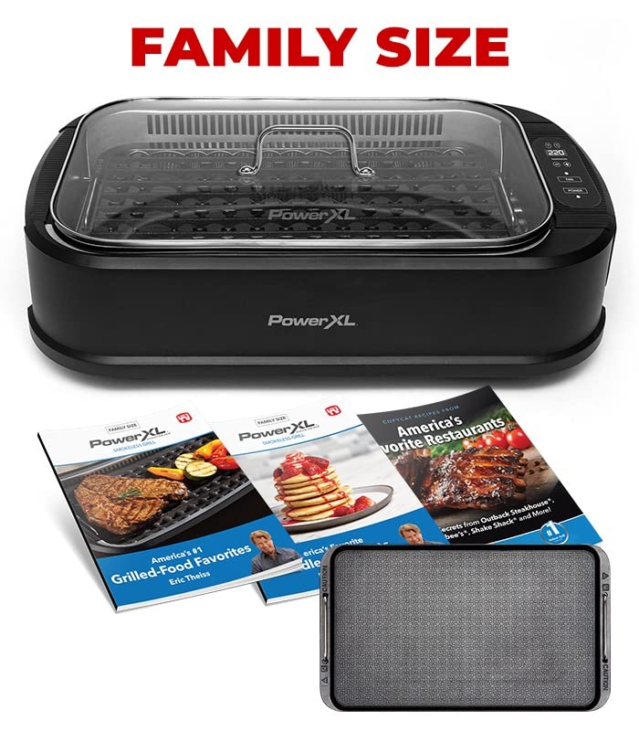 PowerXL Smokeless Grill Family Size with Tempered Glass Lid with Interchangeable Grill and