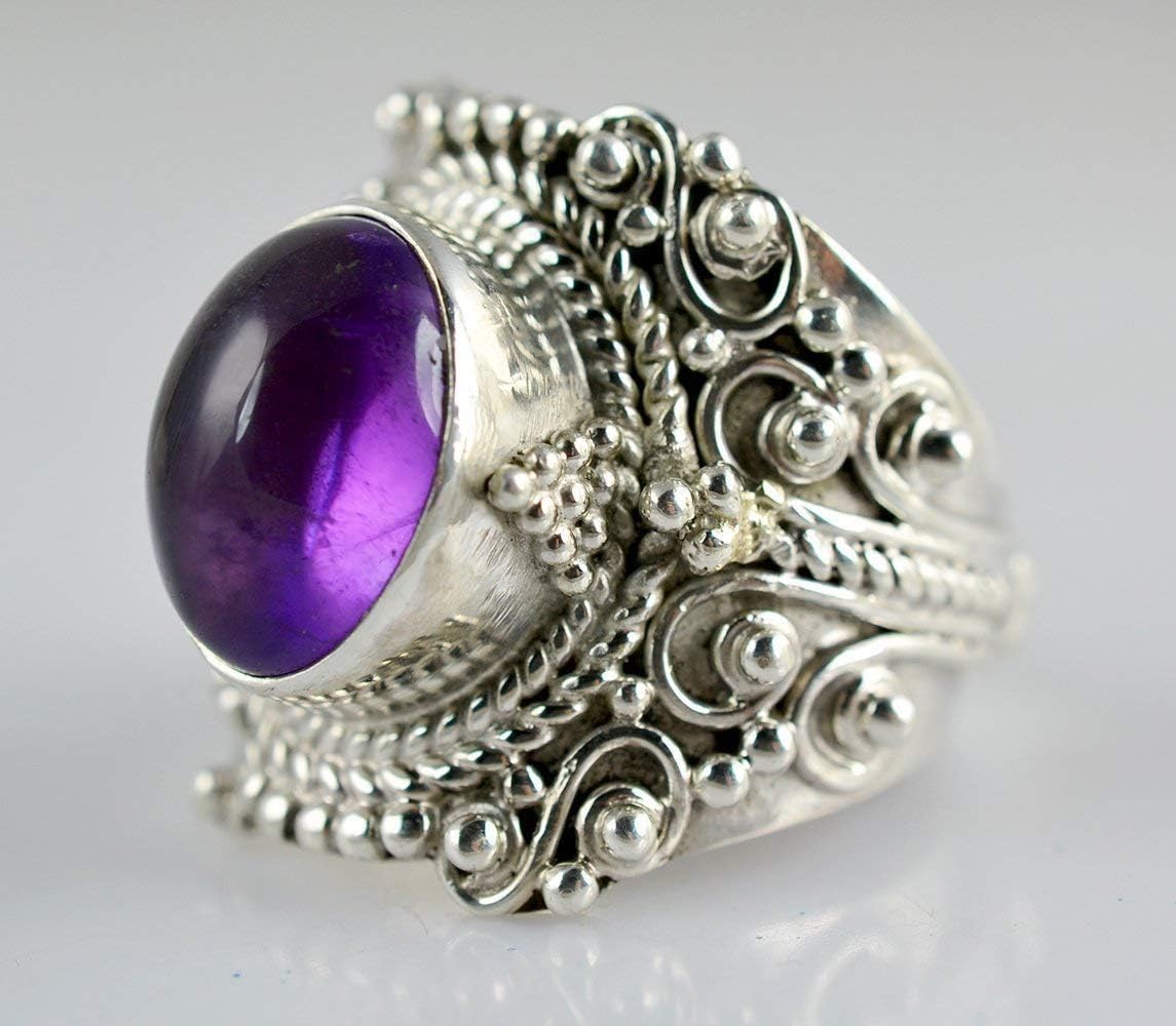 Navya CraftAmethyst Oval 925 Sterling Silver Handmade Ring Boho Jewelry Size 4 to 14 for Christmas Anniversary Birthday Valentine's Day Gift wife her mother sister best friend