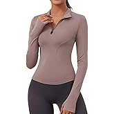 LOMON Womens Long Sleeve Workout Tops Quick Dry Quarter Zip Pullover Crop Yoga Athletic Slim Fit Shirts