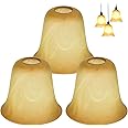 Pangda 3 Pcs Glass Chandelier Shade Cracks Glass Shade Replacement Light Covers Bell Shaped for Vanity Pendant Lighting Base E26 Socket (Amber)