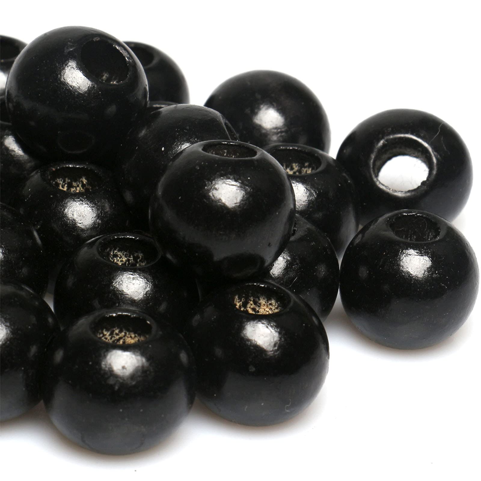 50pcs 20mm Macrame Wood Beads Black Dyed Large Hole Wooden Beads for DIY Handmade Project Crafts (8mm Hole)