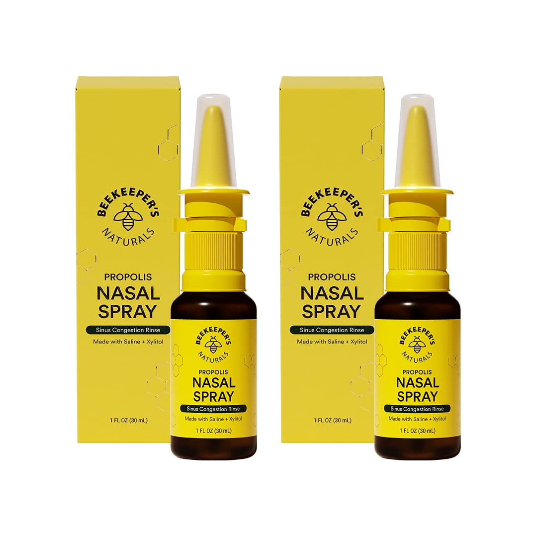 Beekeeper's Naturals Nasal Spray for Adults with Propolis, Xylitol & Saline, Clears Nasal Congestion, Moisturizes Sinus Canal, & Decongest Sinus Cavities, 1 fl oz(Pack of 2)