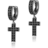 TOPGRILLZ Cross Hoop Dangle Earrings 925 Sterling Silver 5A+ Cubic Zirconia 14K Gold Hypoallergenic Cross Hoop Cuff Huggie Drop Earrings For Men Women