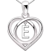 ALOV Jewelry Sterling Silver Initial Letter Alphabet Love Heart Cubic Zirconia Pendant Necklace