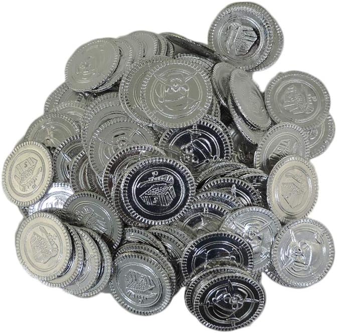 amazon com silver plastic novelty pirate fake coins doubloons 100 count toys games amazon com silver plastic novelty