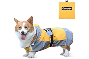 Ownpets Foldable Dog Raincoat, Adjustable Waterproof Pet Jacket with Reflective Straps & Storage Pocket, Lightweight Pet Raincoat for Small to Medium Dogs, S, M