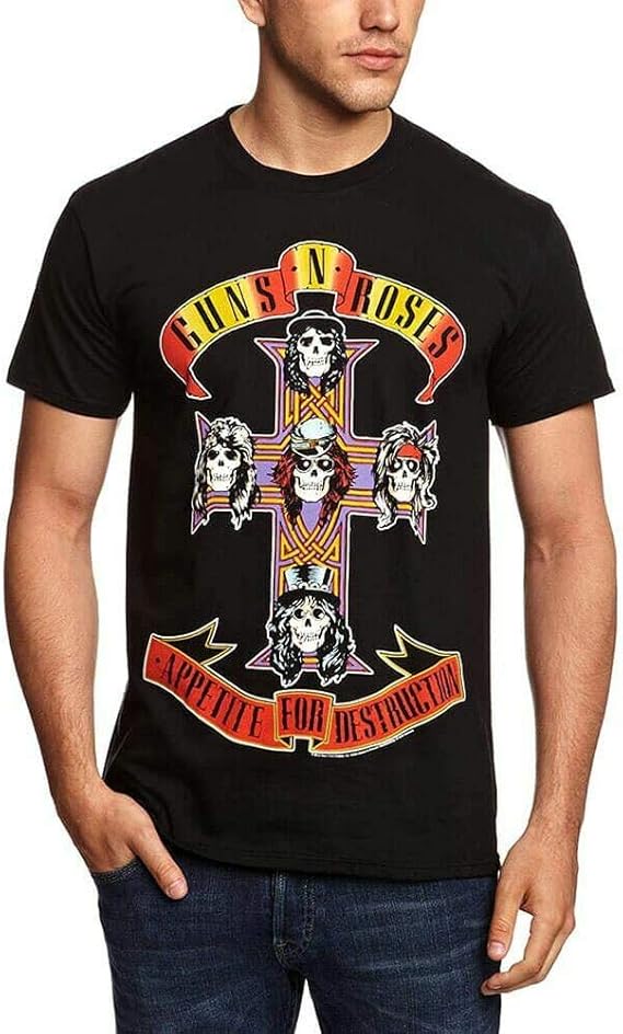 Mens Guns N' Roses Appetite for Destruction Logo Black TShirt Music Tee Amazon.co.uk Clothing