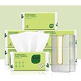 Disposable Face Towels 600 Count with Face Towel Holder, Ultra Soft & Thick Biodegradable Facial Towels for Sensitive Skin,Makeup Remover Dry Wipes Washcloths, Lint-Free Cleansing Towelettes