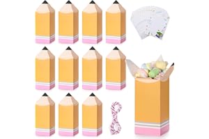 Sinasasspel Back to School Pencil Treat Boxes with Cards Thank You Teacher Candy Gift Boxes for Teacher Appreciation School Classroom Party Favor Supplies Set of 12