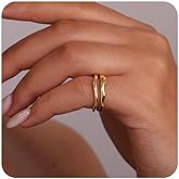 GoldGifts Gold Rings for Women Non Tarnish, Waterproof Chunky 14K Gold Plated Stackable Rings Trendy Statement Pinky Thumb Rings Engagement Eternity Wedding Band Ring Stacking Gold Jewelry Size 3 4 5 6 7 8 9 10 11