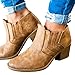 FISACE Women's Autumn Winter Chunky Low Heel Chelsea Round Toe Faux Stacked Ankle Bootie