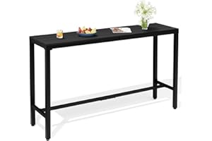 Crestlive Products Outdoor Bar Table, 63'' Rectangle Patio Counter Height Table High Pub Table with Waterproof Top and Sturdy Metal Frame for Balcony, Bistro, Garden, Backyard, Hot Tub (Black)