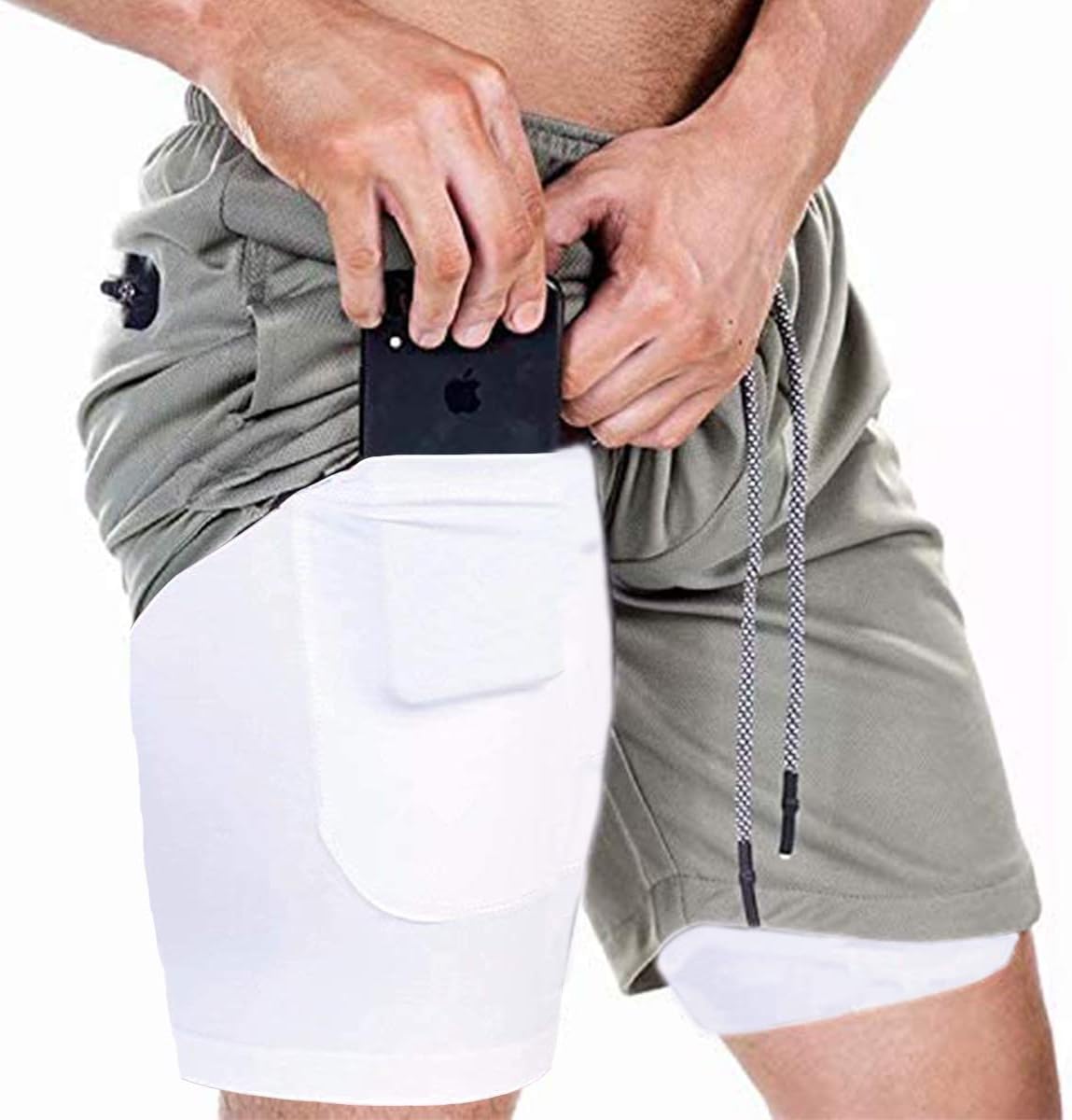 FTIMILD Men Quick-Drying Breathable Running Training Double-Layer Fitness Short Pants