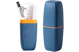 CMREAEC Travel Toothbrush Cup Case,Toothbrush Holder with Cover Travel Toothbrush Containers Portable Toothpaste Storage Toothbrush Case and Carrier for Camping School Business Trip Bathroom (Dark blue)