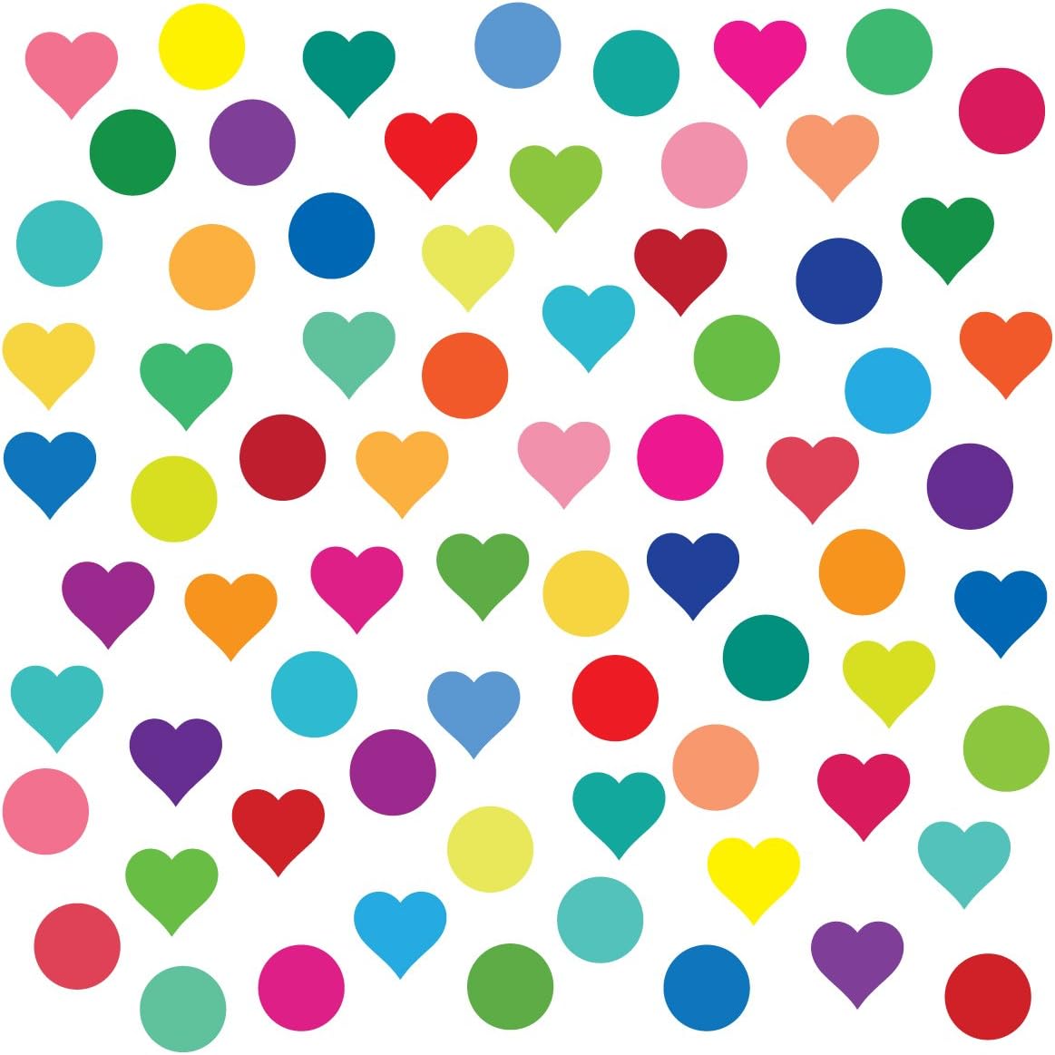 Hearts and Polka Dots Confetti Rainbow Colors 36 Dots & 36 Hearts Wall Decals Stickers Repositionable Peel and Stick