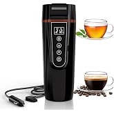 LINGYOKY Car Electric Kettle for Travel 12-24V Compatible 13.5oz (Black) | Temp Adjustable, 304 Stainless Steel Portable Car Water Boiler, LCD Display, Boil Dry Protection, Keep Warm, Lightweight