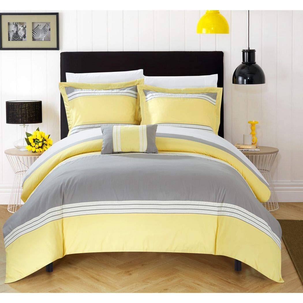Amazon Com 8 Piece Grey Yellow Patchwork Duvet Cover Queen