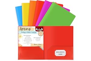 GLSGSB Plastic Folders with Pockets, 6 Color Heavy Duty Two Pocket Folder Business Card HolderA