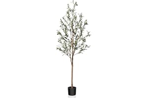 OAKRED Artificial Olive Tree, 5FT Tall Fake Silk Plants with Natural Wood Trunk Faux Potted Tree for Home Decor Indoor Office Porch, Set of 1