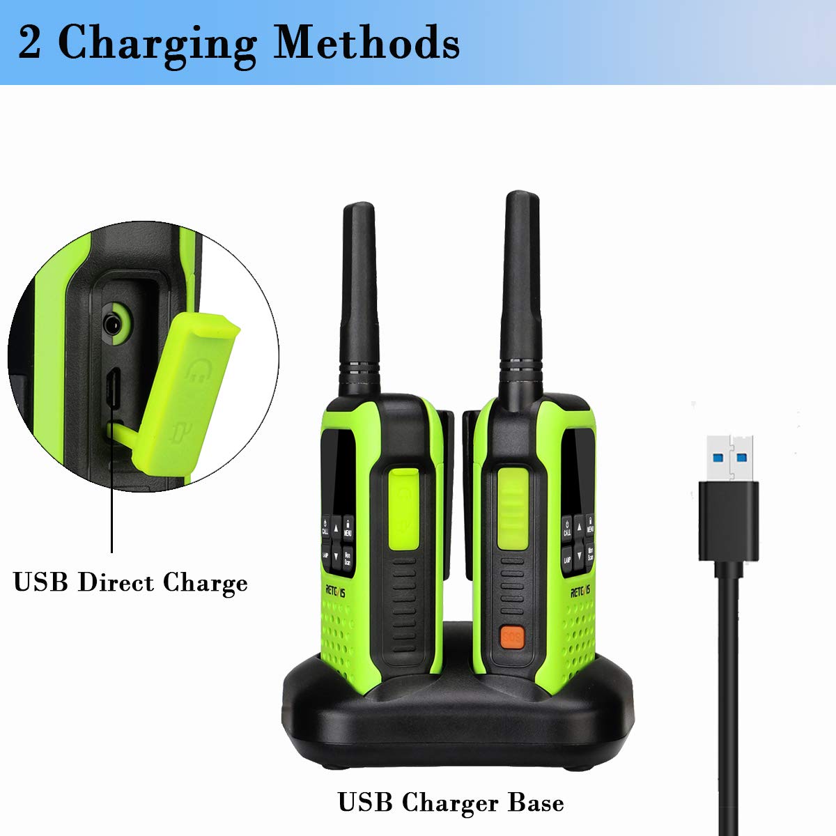 Retevis RT649P Walkie Talkie Wiederaufladbar, Wasserdichter IP67-Schwimmer, PMR 446, 16 Kanäle Lizenzfrei, LED-Taschenlampe, CTCSS/DCS VOX, Walkie Talkie-Headset (2 Paar, Grün) 3