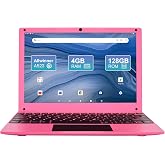 ZHAOHUIXIN Mini Laptop 10.1 inch Android 14, 4GB RAM, 128GB EMMC, Small Computer HD IPS Display, 1280x800 Pixel, Portable Netbook with Allwinner A523 CPU (Pink)