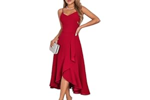 DRESSTELLS Women's Cocktail Party Dress, Formal Wedding Guest High Low Dress, Fit Flare Holiday Prom Dress
