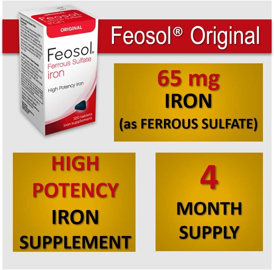 Feosol Original Ferrous Sulfate Iron, 120 Count, High Potency Iron Supplement, White: Health & Personal Care