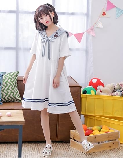 Amazon Co Jp H2o Life 森ガール ワンピース レディース 春 夏 ワンピ ふんわり 半袖 セーラー襟 大人 きれいめ 膝丈 鹿 ホワイト 服 ファッション小物