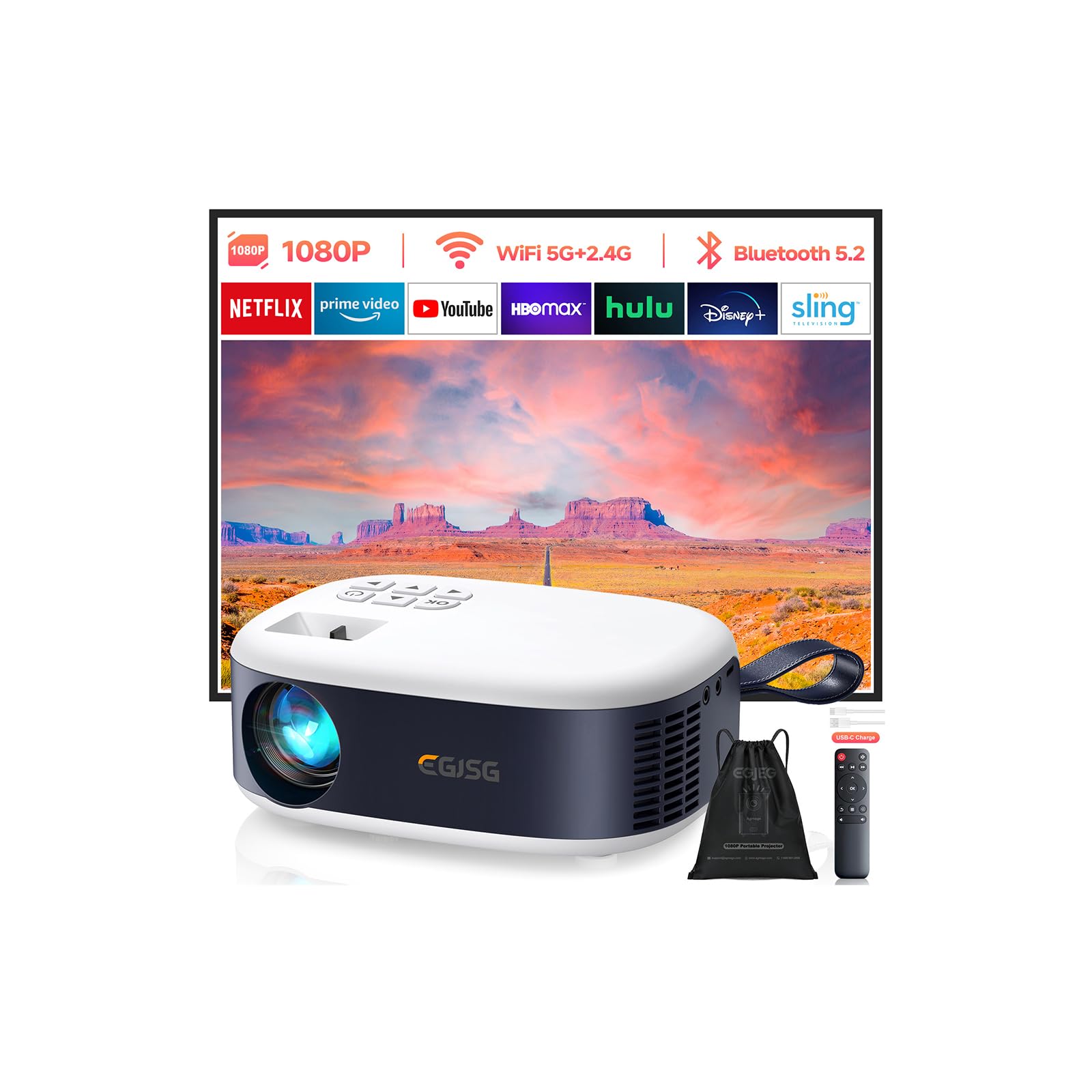 Mini Projector With WiFi And Bluetooth, Outdoor Portable Mini Projector For IPhone Supports 1080P With Built-in Speaker, Movie Projector For Home Theater Compatible With PC/TV Stick/HDMI (Basic 220