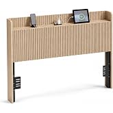 Wooden Queen Headboard Only,Freestanding Adjustable Bed Headboard (Oak) | Mid-Century Modern Wooden Headboards with Metal Brackets, Wingback Wall Mounted Head board for Bedroom Apartment
