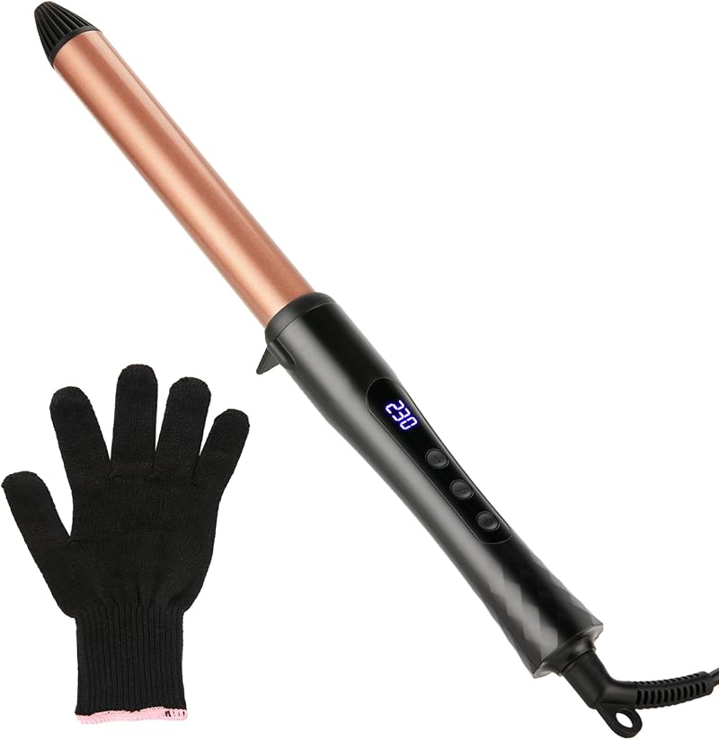 LXMTOU 25mm Ceramic Curling Wand Long Medium Hair Clampless Adjustable Temp
