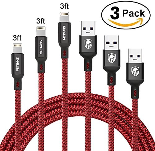 iPhone charger, Metrans Nylon Braided Lightning Cable [3-Pack] Charging And Syncing Cable for iPhone iPad and iPod (3.3ft/1m)