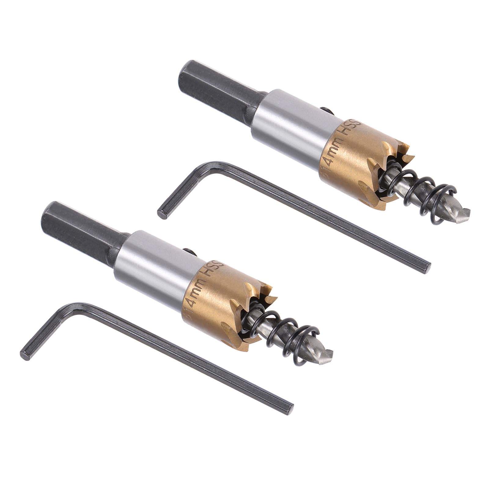 Kozelo 2pcs Hole Saws - [14mm] HSS (High Speed Steel) 4341 Drill Bits Hole Cutters for Stainless Steel Aluminum Metal Wood Plastic Use, Titanium Plated, Triangular Shank