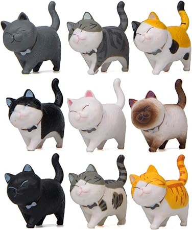 Amazon Co Jp Hystyle 9個 リアルなミニチュア猫フィギュア 動物猫キャラクター おもちゃ ミニフィギュアコレクション プレイセット 猫人形ケーキトッパー 誕生日ケーキデコレーション 風景 おもちゃ