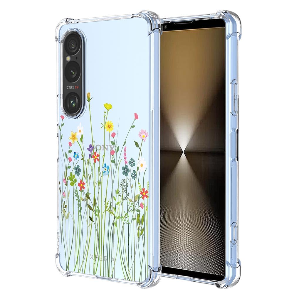 SEAHAI Case for Sony Xperia 1 VI, Ultra Thin Soft Silicone Clear Back TPU Bumper Shockproof Cover Fashion Flowers Graphic Colorful Skin Slim Case - Vines