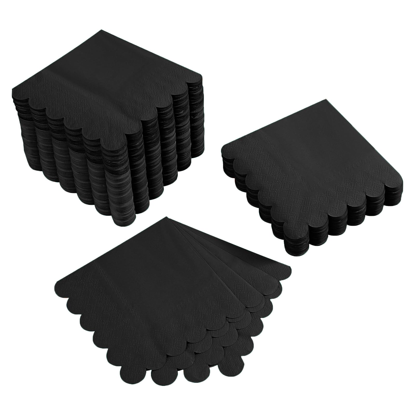 Photo 1 of 100 Pack Cocktail Napkin 2-Ply Scalloped Edged Dessert Napkins Folded 5 x 5 Inches Disposable Napkins for Dinner Wedding Birthday Party Bridal Anniversary Reception Event (Black)