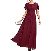 Ever-Pretty Women's Spring Elegant Round Neck Short Sleeve Chiffon Empire Waist Floor Length Formal Dresses Bridesmaid Dress
