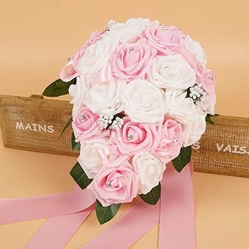 Artificielles En Mousse Rose Fleur Mix Couleur Bouquet De Mariage Mariée Demoiselle Dhonneur Faite à La Main Bouquet Perle Strass Plante Feuille