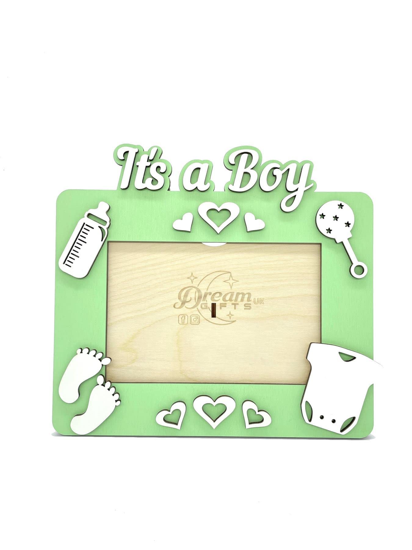 It's a Boy Baby Hand Made Wooden Photo Frame for Tabletop or Wall Gift (Light Green)