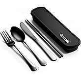 Quatish 5 Piece Travel Utensils with Case, Portable Cutlery Set, Black | Stainless Steel, Reusable Camping Utensils, Dishwasher Safe, Silverware Set, Fork and Spoon Set for Picnic, Work, Lunch Box