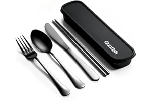 Travel Utensils with Case, Quatish Portable Utensil Set for Work, Stainless Steel Reusable Travel Cutlery Set, Spoon and Fork