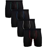 Reebok Men's Boxer Briefs - 4 Pack Soft Performance Boxers for Men with Fly Pouch - Quick Dry Active Mens Underwear Pack S-XL, Size Large, Pure Blacks