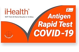iHealth COVID-19 Antigen Rapid Test, 1 Pack, 2 Tests Total, FDA EUA Authorized OTC at-Home Self Test, Results in 15 Minutes with Non-invasive Nasal Swab, Easy to Use & No Discomfort