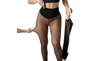 Magic Velvet Lined Leggings • Closed Foot Looks Like Pantyhose, One-Seam Shaping Fleece Tights Compression Stay Warm