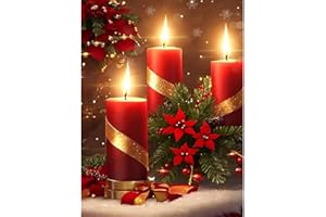 cdjlddww Christmas Candles Diamond Painting Kits for Adults, Christmas Diamond Art for Beginners, 5D DIY Full Round Drill Winter Diamond Painting Gem Art Kits for Home Wall Decor 12x16 inch